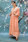 Shop_Label Niti Bothra_Peach Chanderi Silk Embroidered Resham Work Round Floral Kurta And Palazzo Set _at_Aza_Fashions