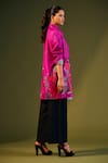 Taika By Poonam Bhagat_Fuchsia Silk Floral Open Embroidered Jacket_Online_at_Aza_Fashions
