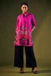 Buy_Taika By Poonam Bhagat_Fuchsia Silk Floral Open Embroidered Jacket_Online_at_Aza_Fashions
