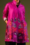 Taika By Poonam Bhagat_Fuchsia Silk Floral Open Embroidered Jacket_at_Aza_Fashions