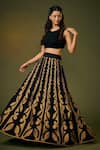 Shop_Taika By Poonam Bhagat_Black Silk Embroidery Floral Round Skirt And Top Set  _Online_at_Aza_Fashions