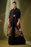 Buy_Taika By Poonam Bhagat_Black Silk Embroidery Leaf Open Jacket _at_Aza_Fashions