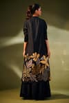 Shop_Taika By Poonam Bhagat_Black Silk Embroidery Leaf Open Jacket _at_Aza_Fashions
