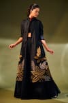 Taika By Poonam Bhagat_Black Silk Embroidery Leaf Open Jacket _Online_at_Aza_Fashions