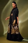 Buy_Taika By Poonam Bhagat_Black Silk Embroidery Leaf Open Jacket _Online_at_Aza_Fashions