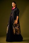 Shop_Taika By Poonam Bhagat_Black Silk Embroidery Leaf Open Jacket _Online_at_Aza_Fashions