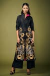 Taika by Poonam Bhagat_Black Silk Embroidery Leaf Open Jacket _Online_at_Aza_Fashions