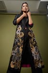 Taika by Poonam Bhagat_Black Silk Embroidery Leaf Open Jacket _at_Aza_Fashions