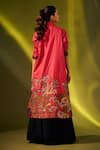 Shop_Taika by Poonam Bhagat_Red Silk Embroidery Leaf Mandarin Collar Jacket _at_Aza_Fashions