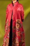 Taika by Poonam Bhagat_Red Silk Embroidery Leaf Mandarin Collar Jacket _at_Aza_Fashions