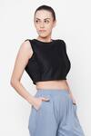 Tuna London - {Tuna Active}_Black Poly Blend Round Mesh Overlay Crop Top_Online_at_Aza_Fashions