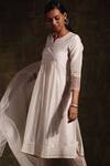 Buy_Charkhee_White Kurta Chanderi And Cotton Pant Cotton Dupatta Organza Embroidery Set _Online_at_Aza_Fashions