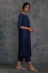 Charkhee_Blue Kurta Chanderi And Cotton Pant Cotton Dupatta Organza Embroidery Set _Online_at_Aza_Fashions