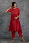 Buy_Charkhee_Red Kurta Chanderi And Cotton Pant Cotton Dupatta Organza Embroidery Set _Online_at_Aza_Fashions