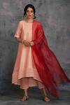 Buy_Charkhee_Red Kurta Chanderi Embroidery Round Set _at_Aza_Fashions