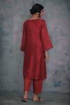 Shop_Charkhee_Red Kurta Chanderi Embroidery U Neck Set _at_Aza_Fashions