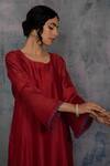 Charkhee_Red Kurta Chanderi Embroidery U Neck Set _at_Aza_Fashions