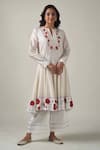 Buy_Tanu Malhotra_Ivory Kurta- Chanderi Silk Hand Painted Floral Notched Anarkali Set  _at_Aza_Fashions