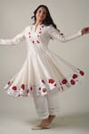 Tanu Malhotra_Ivory Kurta- Chanderi Silk Hand Painted Floral Notched Anarkali Set  _Online_at_Aza_Fashions