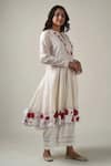 Buy_Tanu Malhotra_Ivory Kurta- Chanderi Silk Hand Painted Floral Notched Anarkali Set  _Online_at_Aza_Fashions