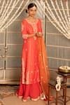 Tanu Malhotra_Orange Kurta- Modal Silk Skirt-georgette Dupatta Organza Skirt Set  _Online_at_Aza_Fashions