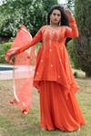 Buy_Tanu Malhotra_Coral Kurta- Modal Silk Skirt-georgette Dupatta Organza Skirt Set  _at_Aza_Fashions