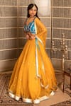 Tanu Malhotra_Blue Blouse- Modal Silk Lehenga And Dupatta Organza Embroidery Set  _Online_at_Aza_Fashions