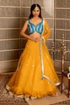 Buy_Tanu Malhotra_Blue Blouse- Modal Silk Lehenga And Dupatta Organza Embroidery Set  _Online_at_Aza_Fashions