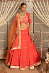 Buy_Tanu Malhotra_Coral Blouse- Modal Silk Lehenga Georgette Dupatta Organza Set  _at_Aza_Fashions