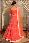 Shop_Tanu Malhotra_Coral Blouse- Modal Silk Lehenga Georgette Dupatta Organza Set  _at_Aza_Fashions