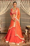 Buy_Tanu Malhotra_Coral Blouse- Modal Silk Lehenga Georgette Dupatta Organza Set  _Online_at_Aza_Fashions