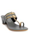 Shop_The Madras Trunk_Grey Cut Work Kolhapuri Block Heels _Online_at_Aza_Fashions