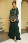 Buy_Kalista_Green Viscose Crepe Embroidery Round Tahira Tunic And Flared Pant Set _at_Aza_Fashions