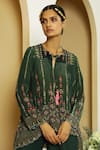 Kalista_Green Viscose Crepe Embroidery Round Tahira Tunic And Flared Pant Set _Online_at_Aza_Fashions