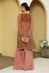 Buy_Kalista_Brown Viscose Crepe Embroidery Round Tahira Tunic And Flared Pant Set _Online_at_Aza_Fashions