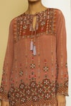 Shop_Kalista_Brown Viscose Crepe Embroidery Round Tahira Tunic And Flared Pant Set _Online_at_Aza_Fashions