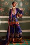 Buy_Kalista_Blue Viscose Georgette Sahiba Floral Pattern Kurta Gharara Set_at_Aza_Fashions