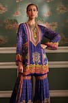 Kalista_Blue Viscose Georgette Sahiba Floral Pattern Kurta Gharara Set_Online_at_Aza_Fashions