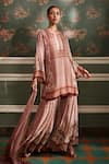 Buy_Kalista_Pink Viscose Georgette Floral Pattern Round Asmaa Kurta Gharara Set _at_Aza_Fashions
