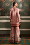 Shop_Kalista_Pink Viscose Georgette Floral Pattern Round Asmaa Kurta Gharara Set _at_Aza_Fashions