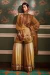 Buy_Kalista_Yellow Viscose Georgette Floral Pattern Round Akilah Print Kurta Gharara Set _at_Aza_Fashions