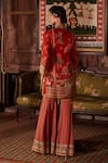 Shop_Kalista_Red Viscose Georgette Round Siah Short Kurta Gharara Set _at_Aza_Fashions