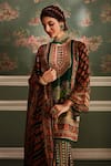 Kalista_Green Viscose Georgette Round Siah Short Kurta Gharara Set _Online_at_Aza_Fashions