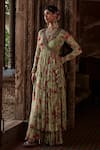 Buy_Kalista_Green Viscose Georgette Printed Floral Pattern V Mysa Angarkha And Sharara Set _at_Aza_Fashions