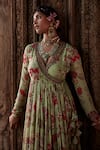 Buy_Kalista_Green Viscose Georgette Printed Floral Pattern V Mysa Angarkha And Sharara Set _Online_at_Aza_Fashions