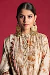 Kalista_Beige Cotton Silk Band Collar Floral Print Flared Kurta Set _Online_at_Aza_Fashions