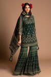 Buy_Kalista_Green Viscose Georgette Round Printed Kurta Sharara Set_at_Aza_Fashions