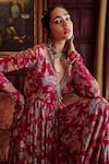 Shop_Kalista_Pink Viscose Georgette Hand Painted Floral Motifs Zayna Angrakha And Sharara Set _Online_at_Aza_Fashions