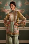 Kalista_Blue Viscose Georgette Floral Pattern Round Zareen Kurta Gharara Set _Online_at_Aza_Fashions