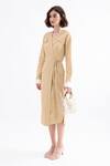 NOTEBOOK_Beige Embroidery Mandarin Collar Shirt Wrap Dress _Online_at_Aza_Fashions